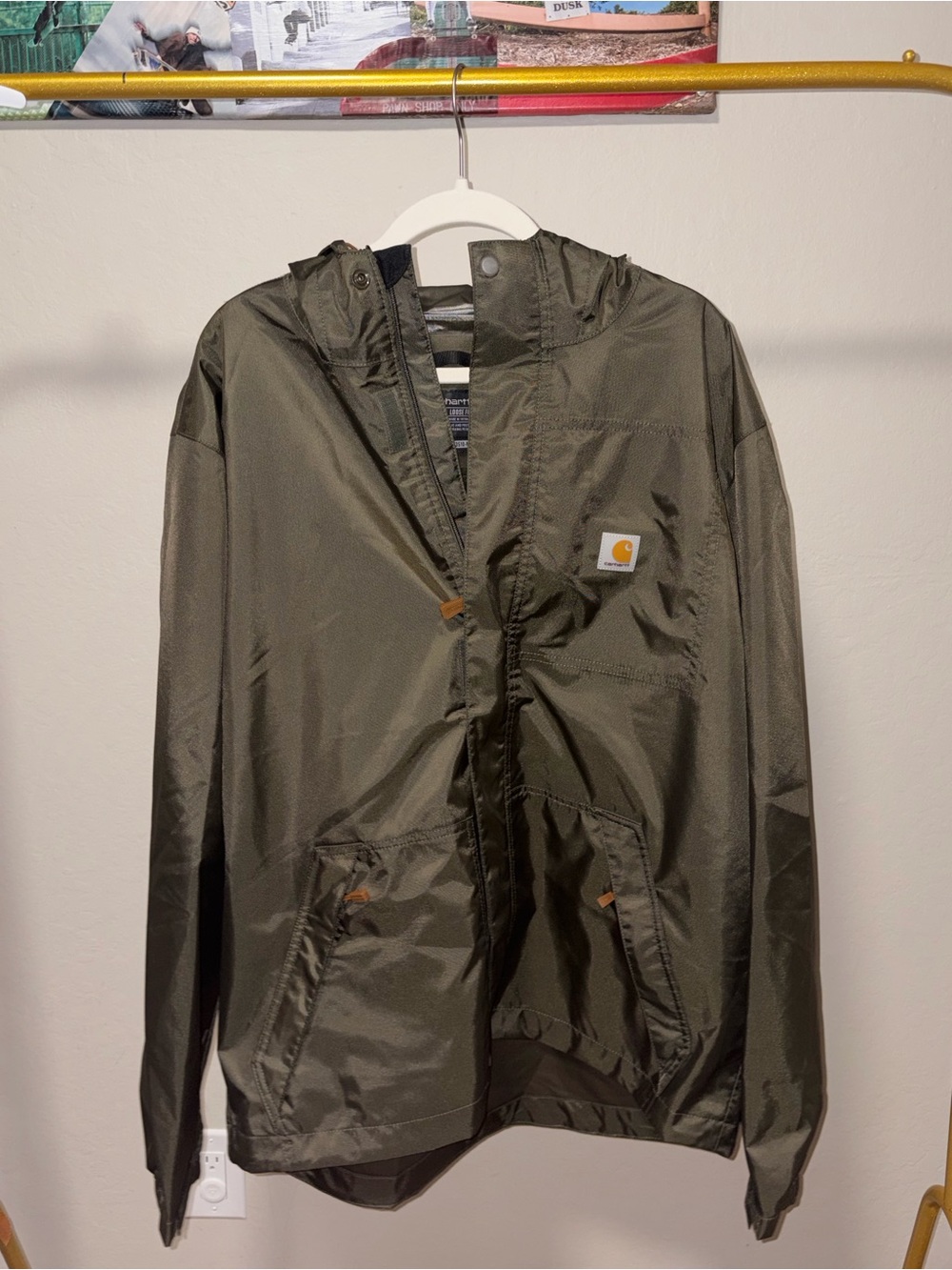 Carhartt Olive Green Hooded Windbreaker with Chest Logo